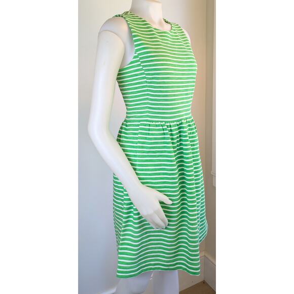 J.Crew Sleeveless Fit & Flare Minidress Size Small Green White Stripe Pockets - Picture 4 of 12